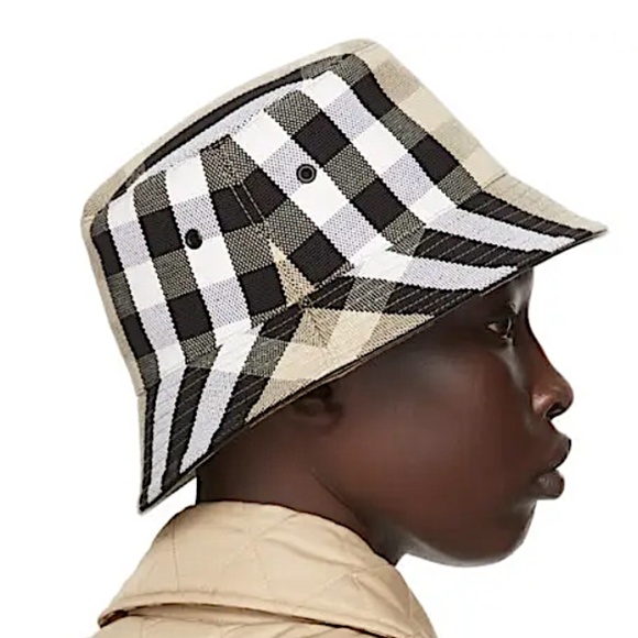 BURBERRY  Beige Check Jacquard Bucket Hat - Dusty Sand main image 9